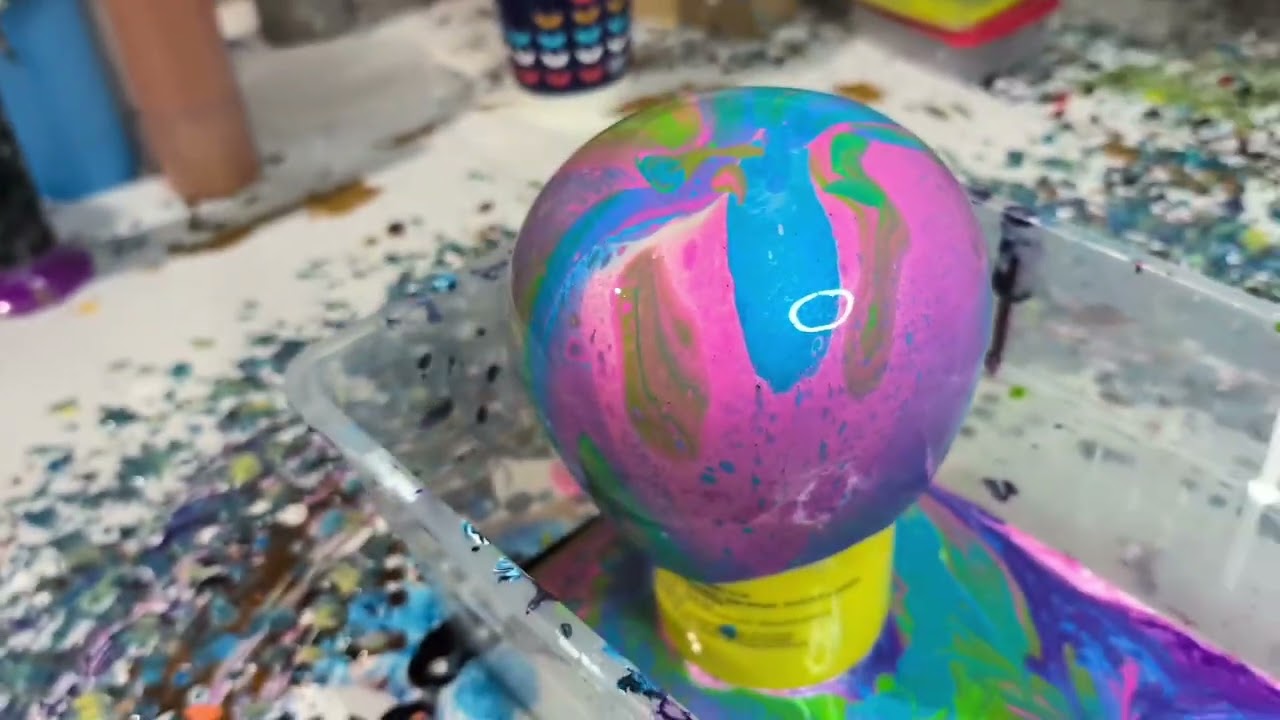 Acrylic Pour 258 - a Flip Cup and Botanical Pour