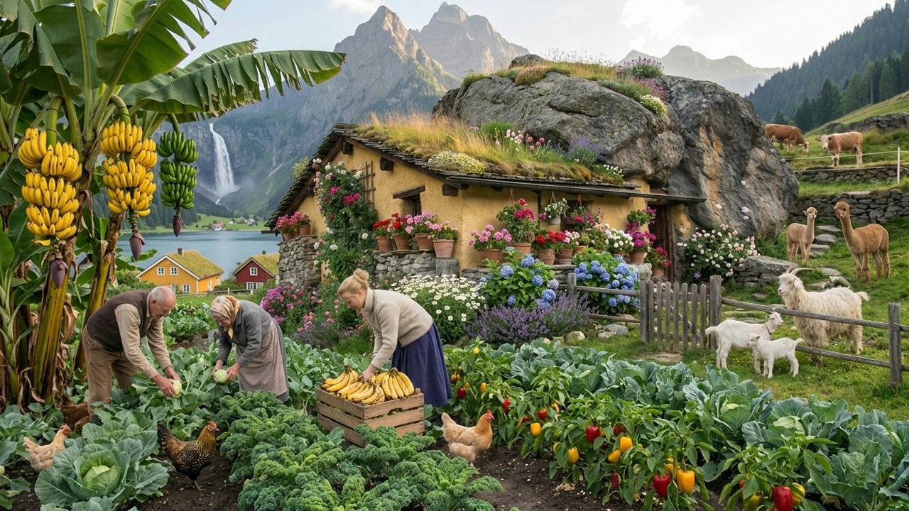 Peaceful countryside life – Harvesting fruits & vegetables, feeding animals, simple farm living