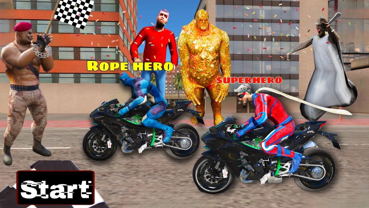 Super Hero Vs Rope Hero Ninja H2r Bike Race in Rope Hero Gta V | Rope Hero Vice Town