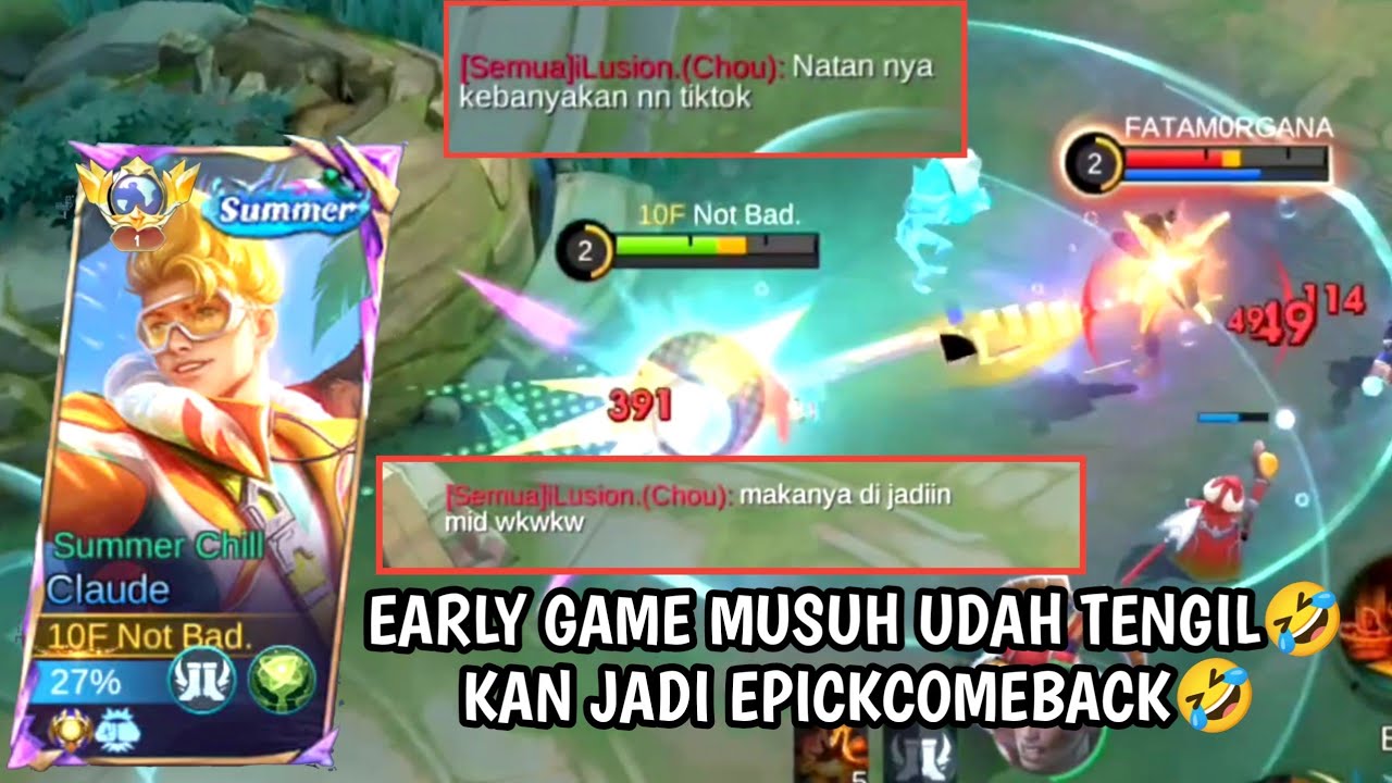 EARLY GAME MENANG MUSUH UDAH TENGIL🤣 KAN JADI EPICK COMEBACK AKHIRNYA 😎 CLAUDE MOBILE LEGENDS 