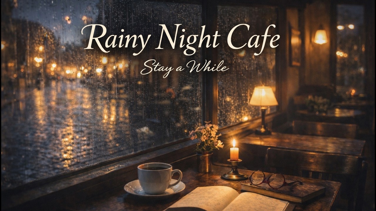 Rainy Café Night ☕🌧️ Stay Awhile | Cozy Coffee Shop Rain Ambience