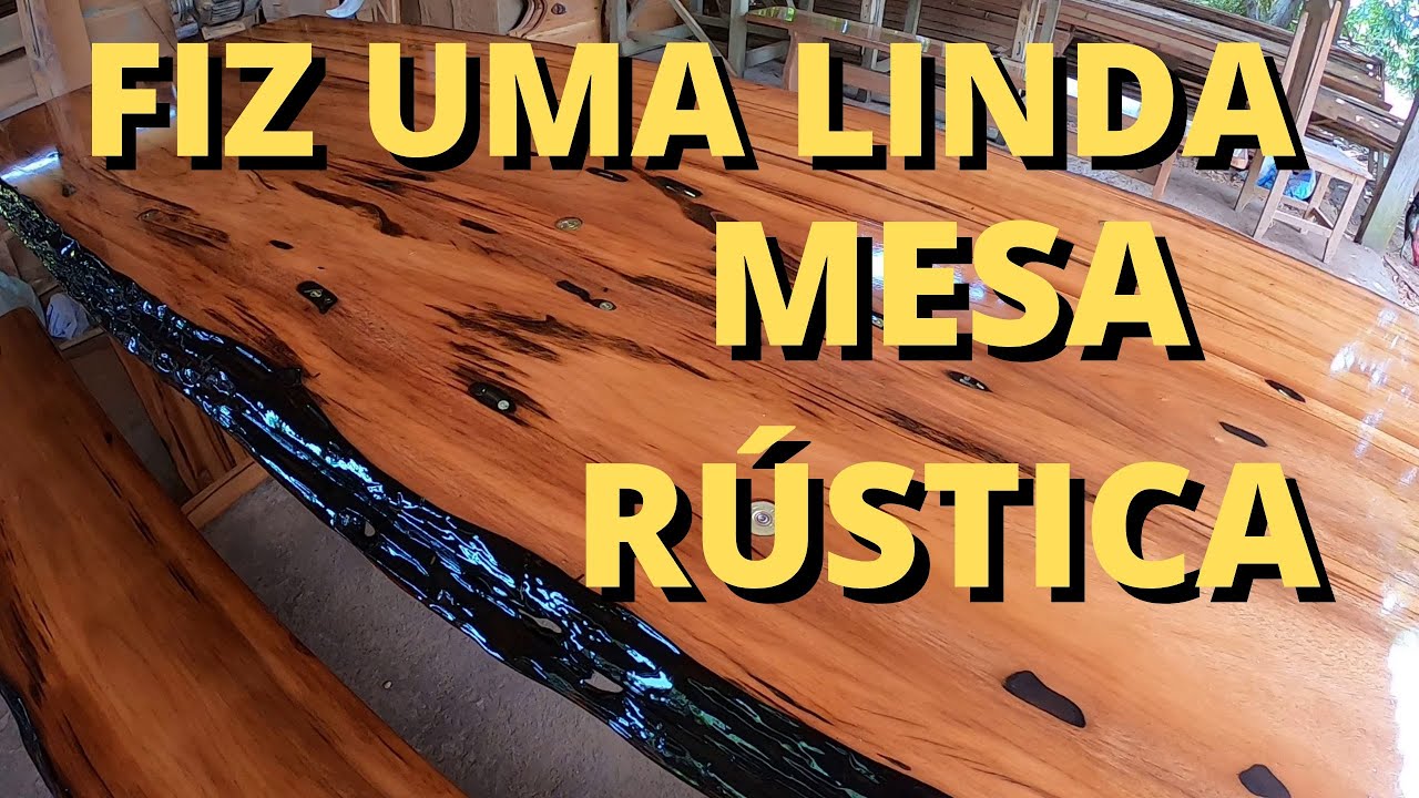 Mesa Rústica De Madeira Com Resina Epóxi