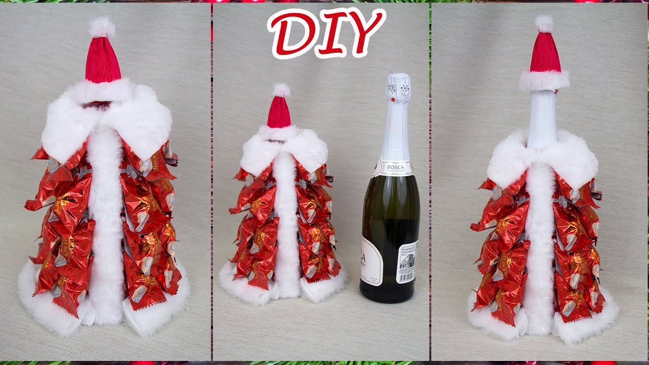 DIY ДЕД МОРОЗ НА ШАМПАНСКОЕ из конфет ☆ Съемная конструкция ☆ Подарки на Новый Год своими руками