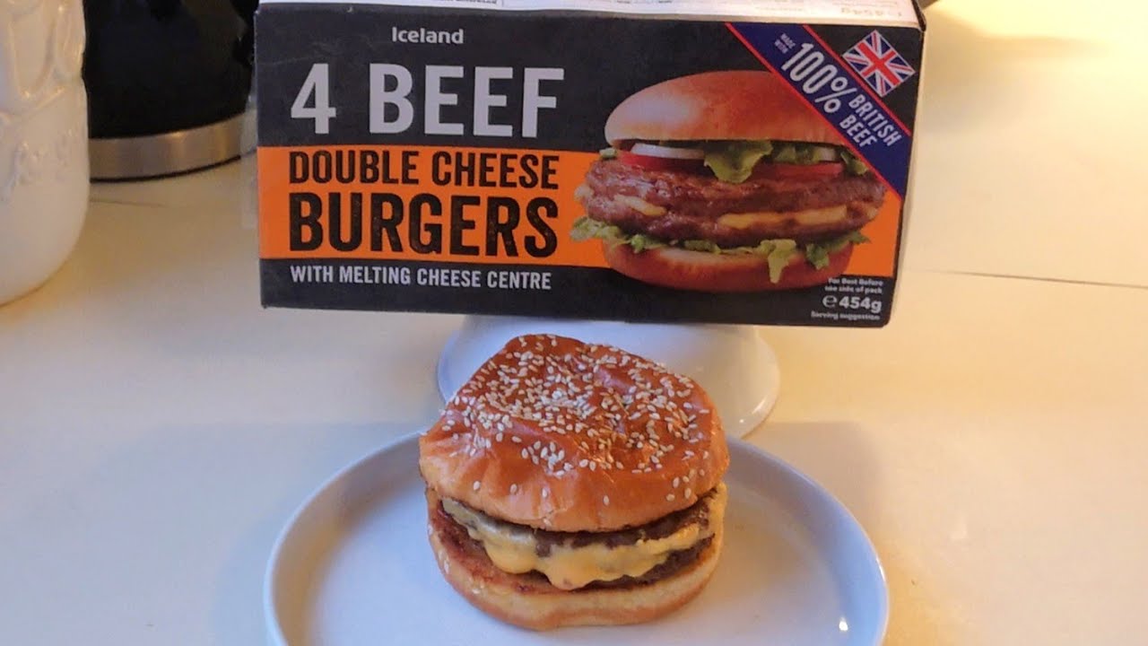 4 Beef Double Cheese Burgers With Melting Cheese Centres | Iceland | Food Review