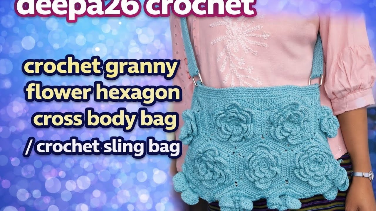 Crochet granny flower hexagon cross body bag/ sling bag