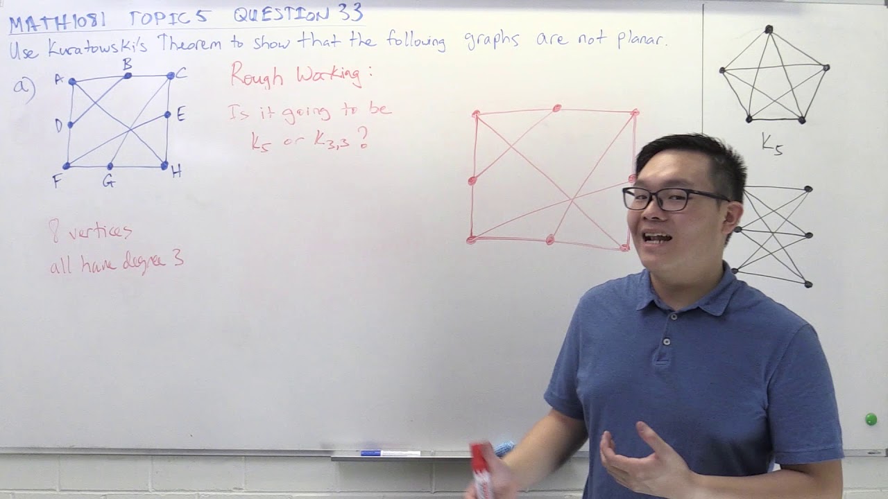 MATH1081 Discrete Maths: Chapter 5 Question 33 - Kuratowski's Theorem (part 1)