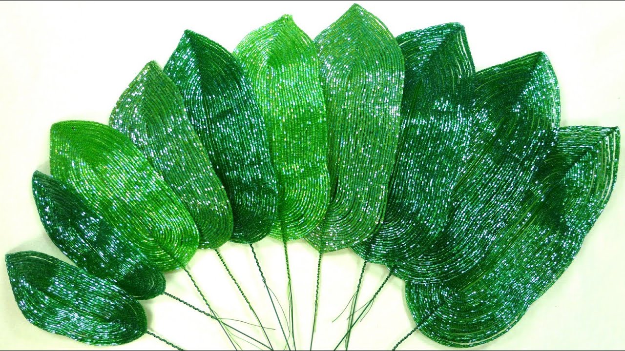 Амазонская лилия из бисера. Урок 11 - Листья II вида / Beaded amazon lily. Lesson 11 - Leaves, type2