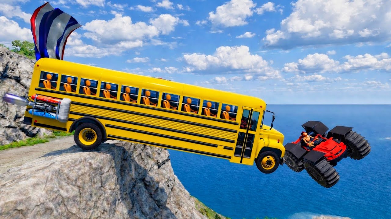 Bus vs Monster Car Near Cliff Edge 💥 Big Crash Test | Beamng drive #106! 