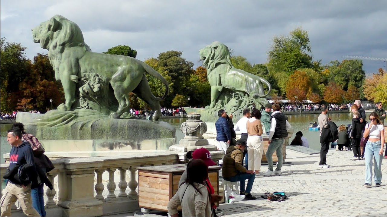 autumn wandering in El Retiro Park in Madrid, Spain in 4k