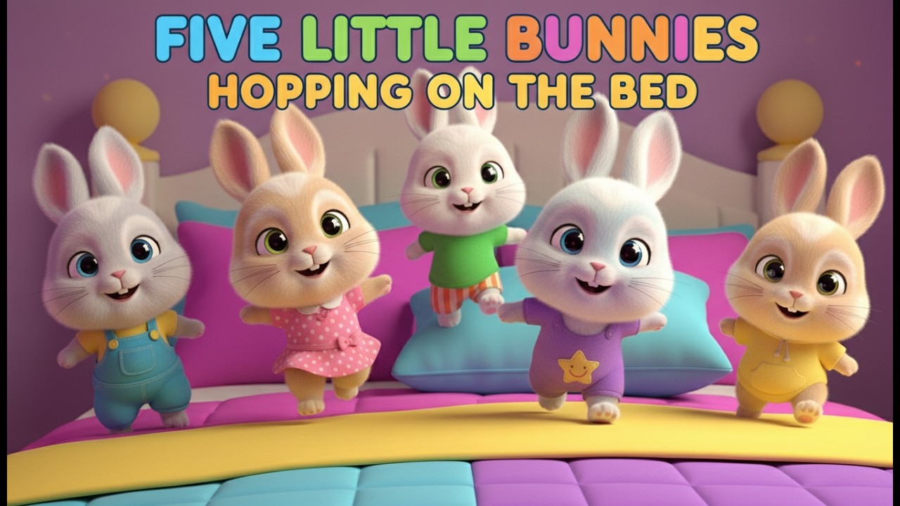 Five Little Bunnies Hopping On The Bed | Children Nursery Rhyme | 3D Animation English Kids Song