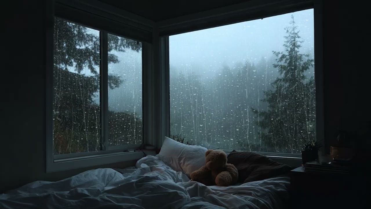 Night Rain Beyond the Misty Forest Window 🌧️ Calm Bedroom Sounds for Deep Sleep