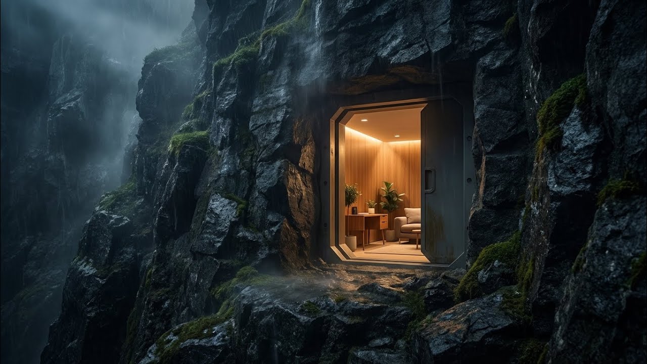 Hidden Underground Shelter Inside a Mountain Cliff | Silent ASMR Build