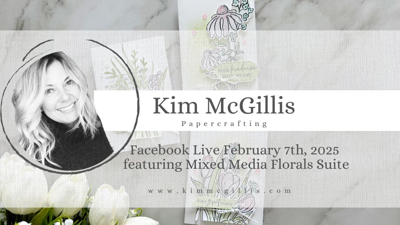Facebook Live dated February 7th, 2025 featuring note cards with Mixed Florals and Mixed Labels