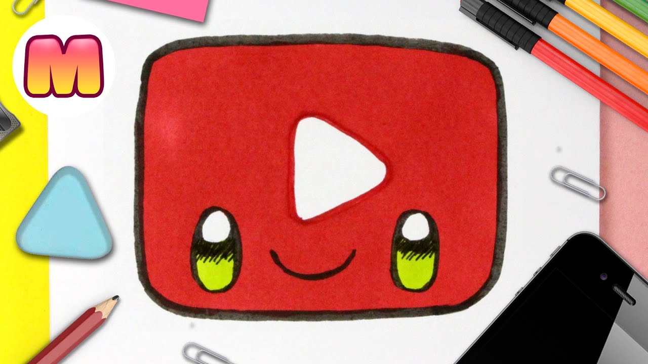COMO DIBUJAR LOGO DE YOUTUBE KAWAII ❤️ Dibujos faciles kawaii ❤️ Aprende a dibujar con Jape