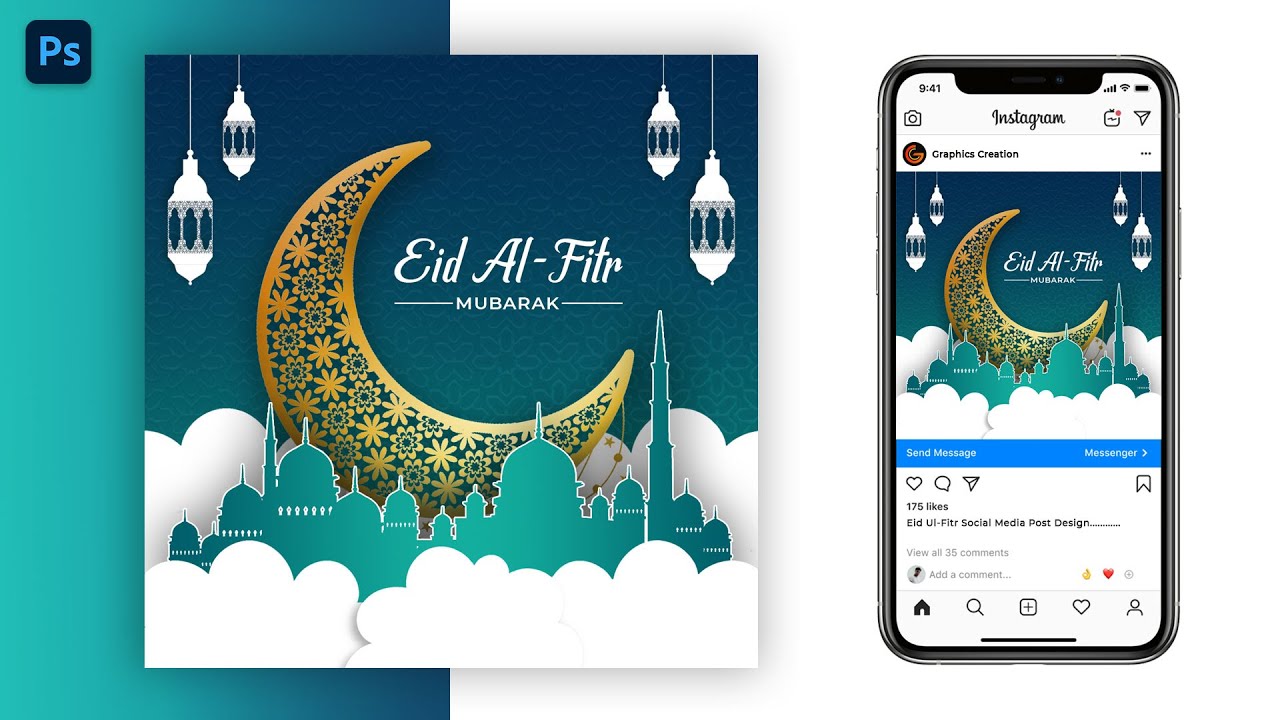 Eid Poster Design Tutorial in Photoshop | Eid Mubarak Social Media Post Design in Photoshop