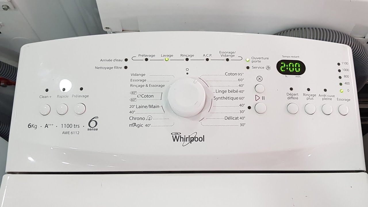طريقة تشغيل الغسالة الملابس ويرلبول   mode d'emploi lave linge AWE 6112
