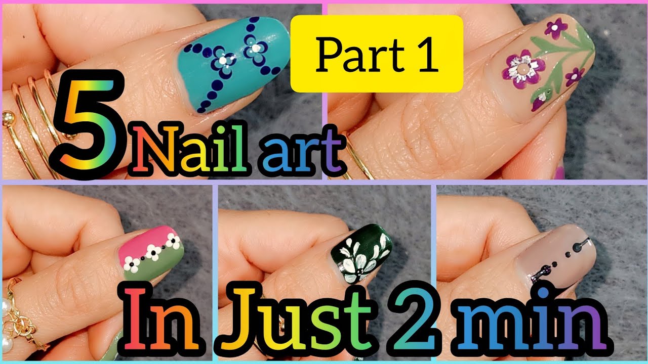 5 nail art in just 2 min ❤️😍