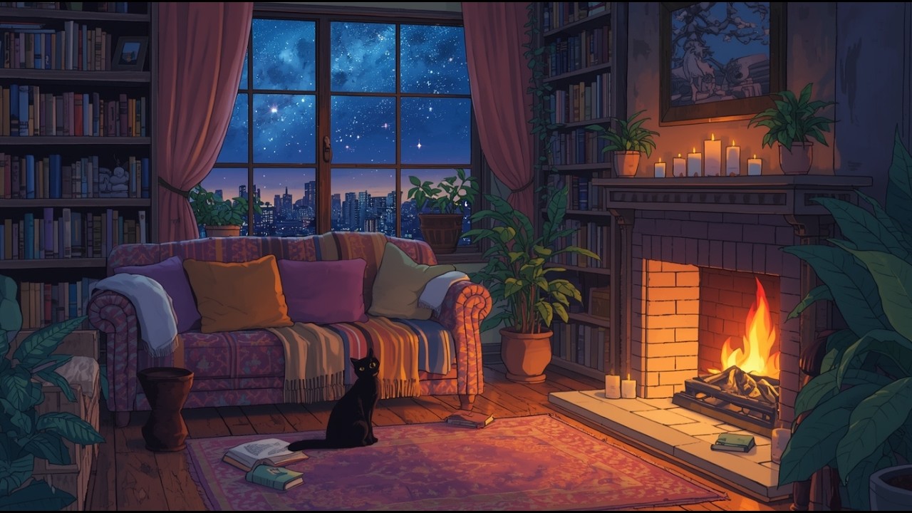 Rain Sounds & Crackling Fireplace 🔥 Soothing Lofi Music (No Ads)