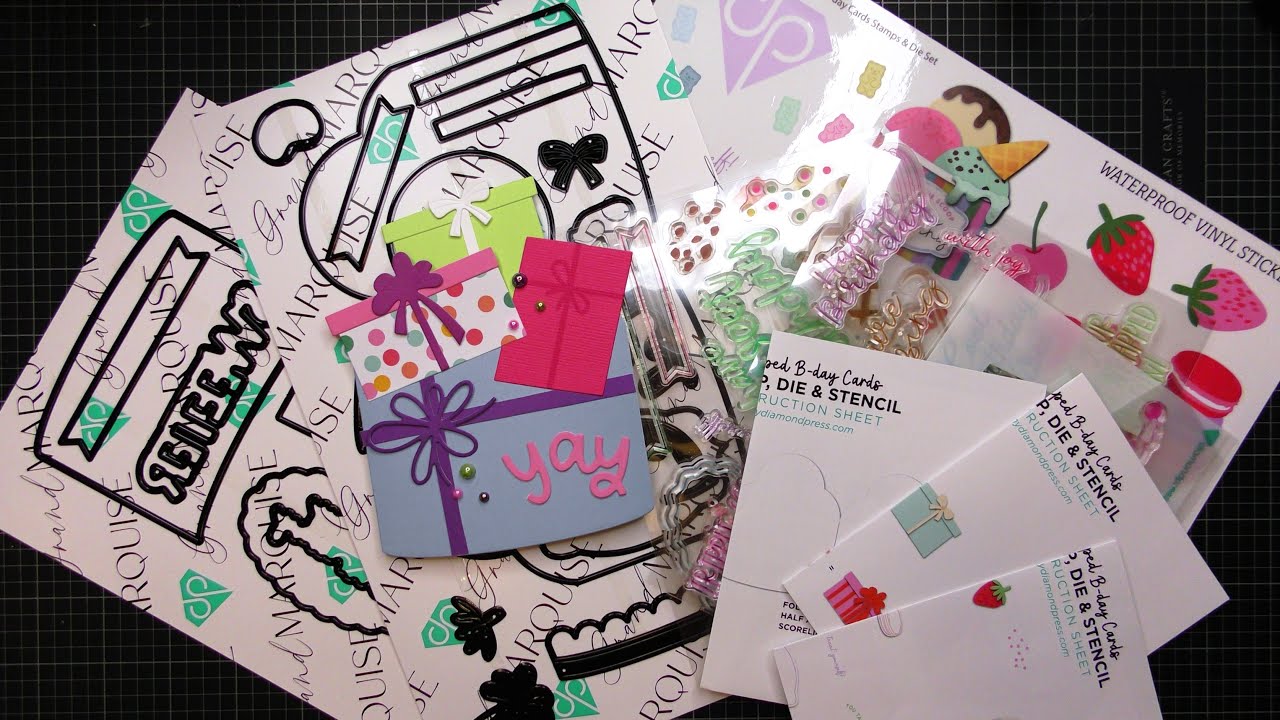 Diamond Press Shaped Birthday Cards Dies, Stamps & Stencil Kit Review Tutorial! SO Cute!