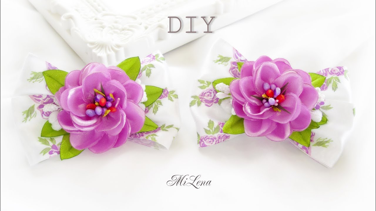 БАНТИКИ С ЦВЕТАМИ, МК /DIY RIBBON BOWS