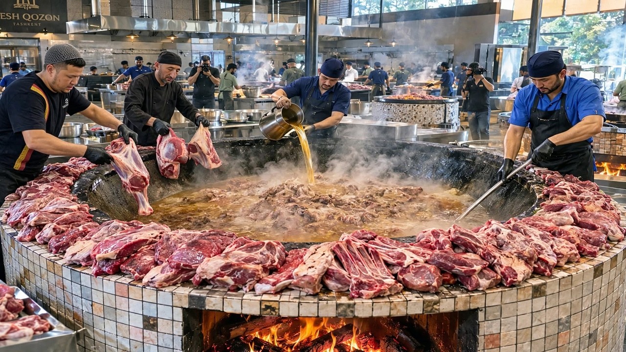 UNBELIEVABLE 5000 KG BIGGEST UZBEK GIANT MEAT PILAF | SERVING THOUSANDS OF CUSTOMER DAILY UZBEK FOOD