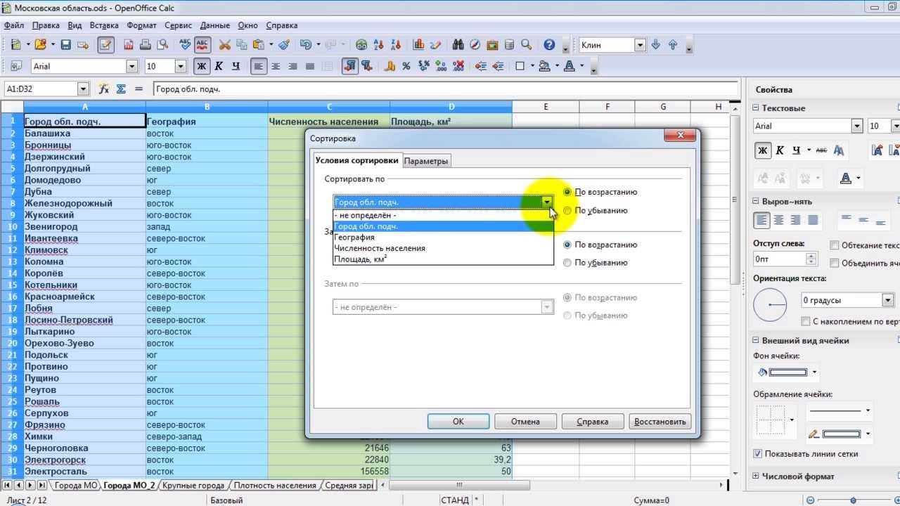 Занятие 9. Оформление таблиц и работа с данными в OpenOffice Calc