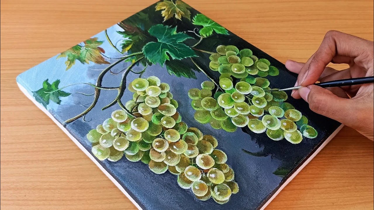 How to Paint Realistic Grapes on Canvas/Still Life with Grapes / Acrylic Painting 
