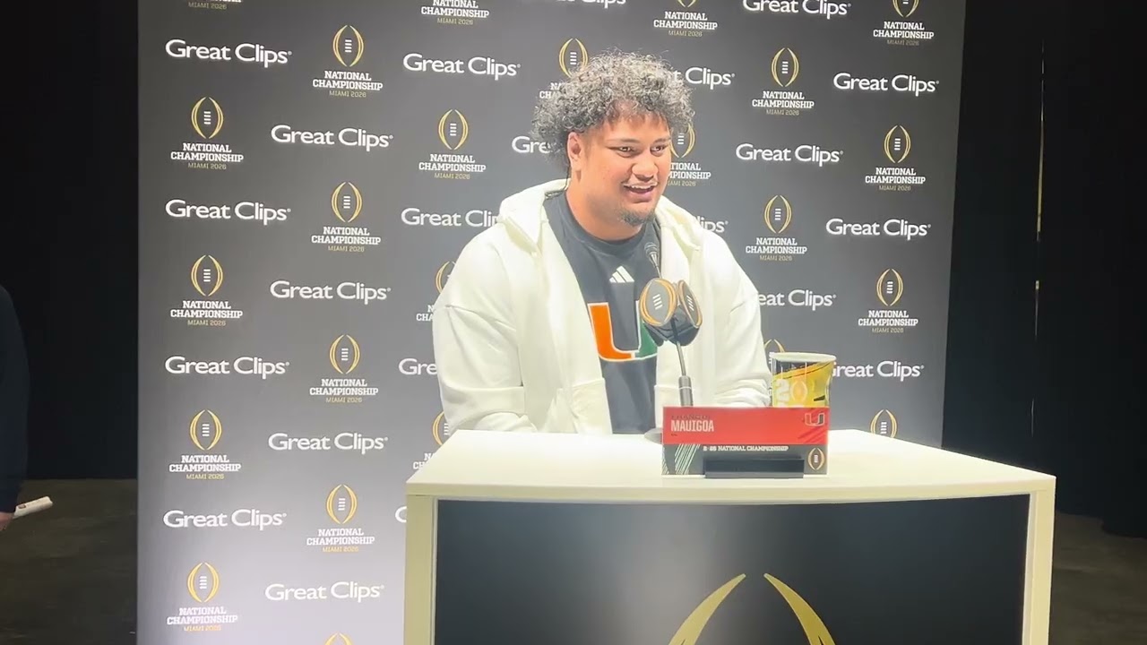 Francis Mauigoa at Miami Hurricanes media day leading up to national title game