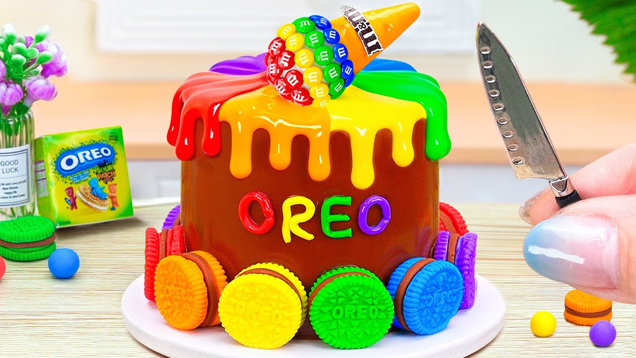 So Wonderful Rainbow OREO Ice Cream Cake 🌈 Baking Miniature Rainbow Cake By The Cake Corner  💖