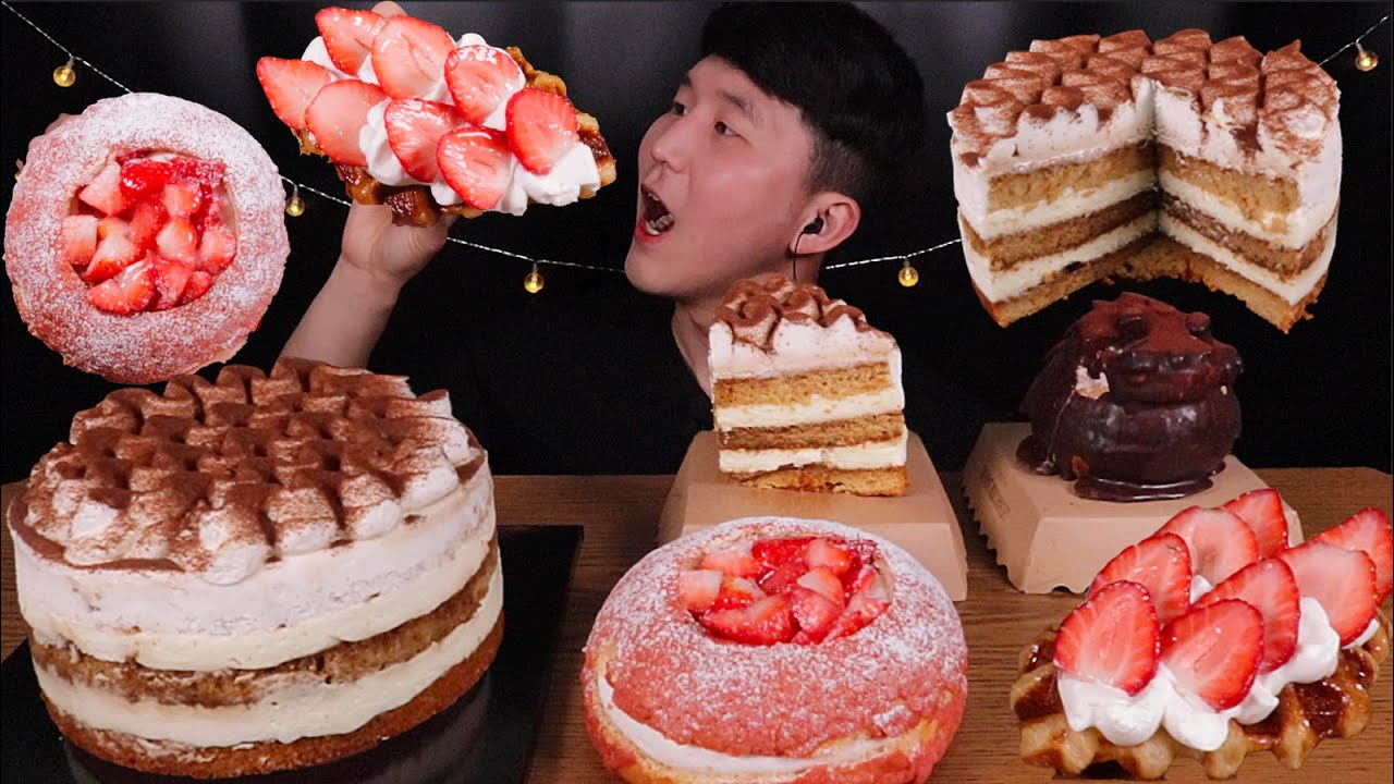 [SUB]티라미슈 케이크, 딸기생크림 크로플, 티라미슈 볼 먹방(Tiramisu Cake, Strawberry Cream Croissant Waffle)#MUKBANG