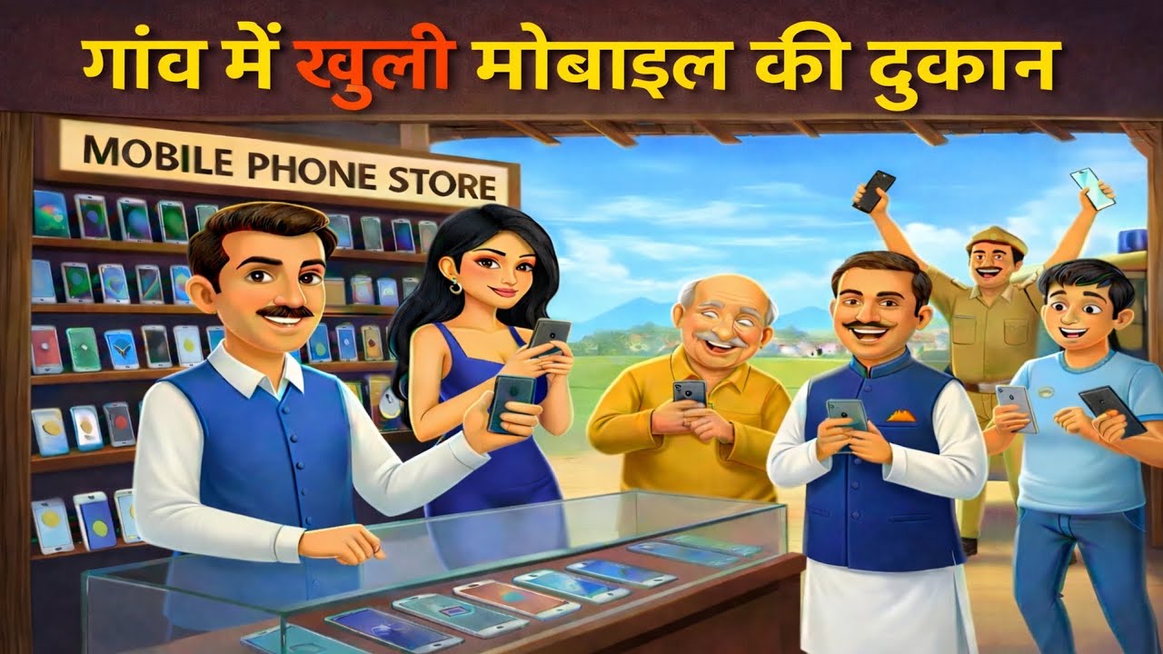 गांव में खुली मोबाइल की दुकान।  moral stories । village story। village। kahani।  shop । cartoon 