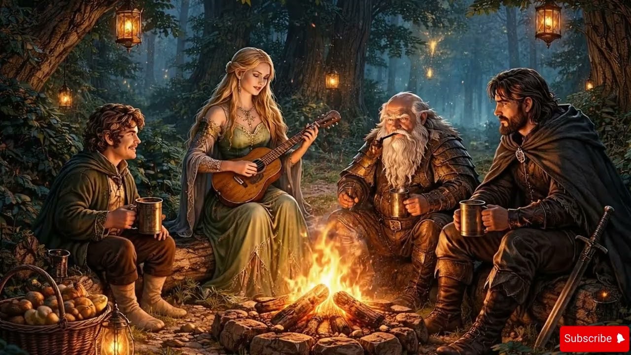 Fantasy Campfire Gathering  Relaxing Medieval Music & Ambience