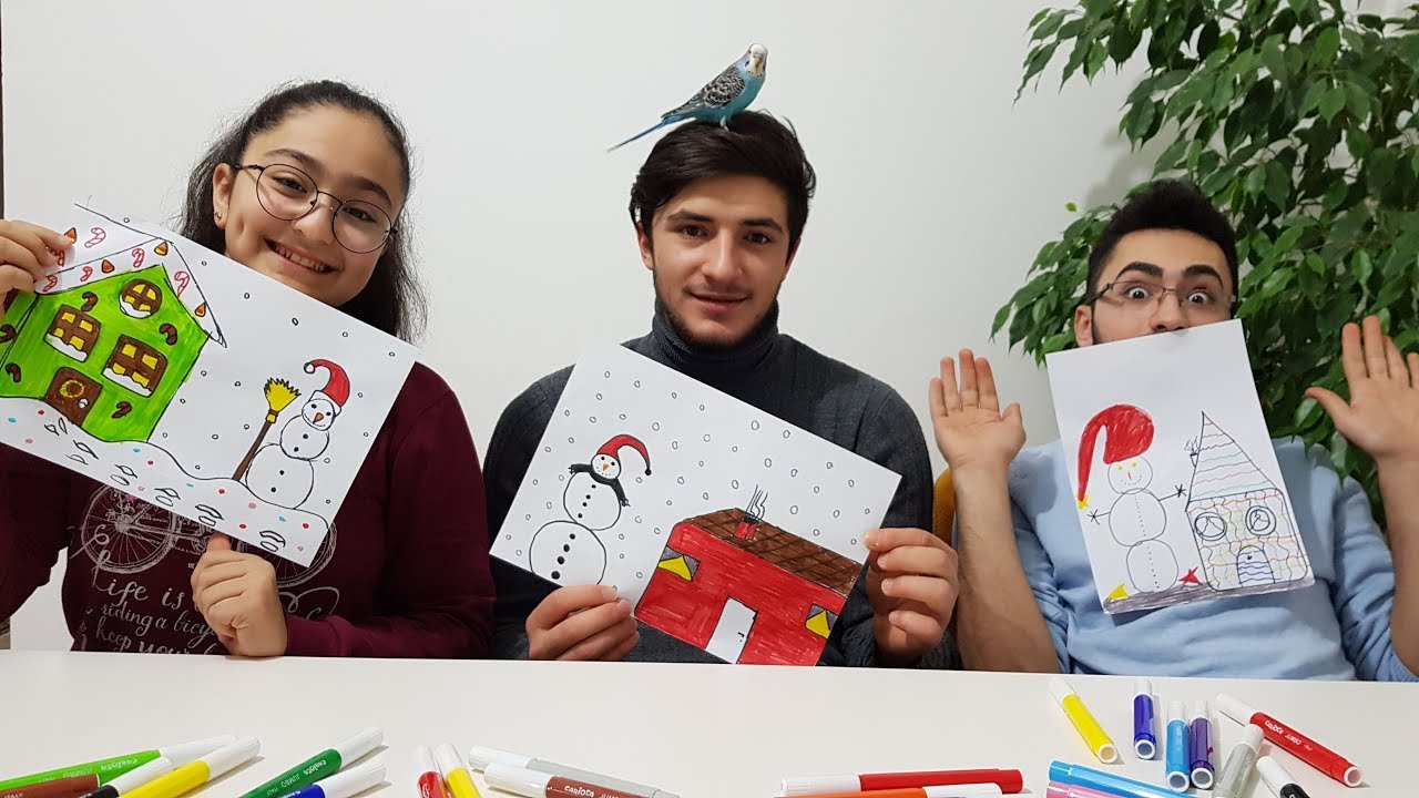GLİTTER SNOWMAN AND HOUSE DRAWING CHALLENGE!!!