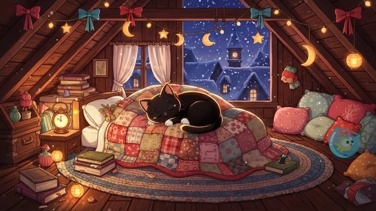 Kitty Cat's Cozy Attic Hideout 🛌 Winter Vibes Lofi Beats 💤 Relaxing Music for Deep Sleep