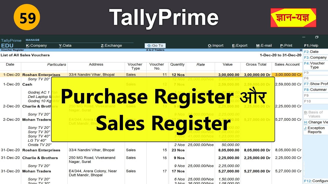 Purchase & Sales Register in Tally Prime|Print & Export Sales & Purchase Register in Tally Prime #59