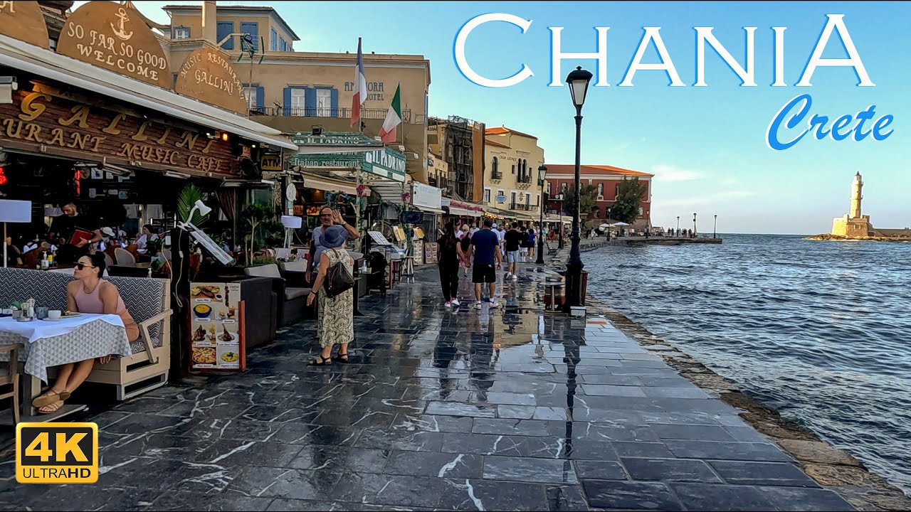 Old Venetian Port of Chania, Crete, Greece Walking Tour 4K