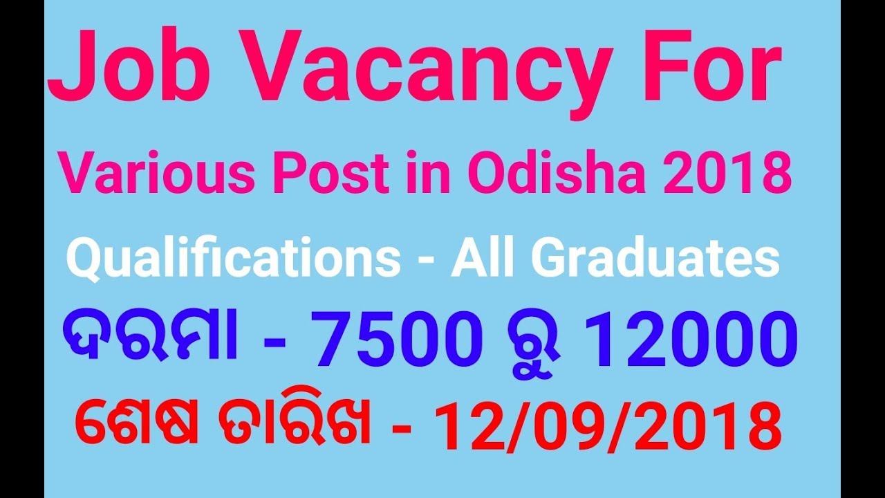 Job Vacancy In Odisha For all Graduates 2018 !! Apply Before 12/09/2018