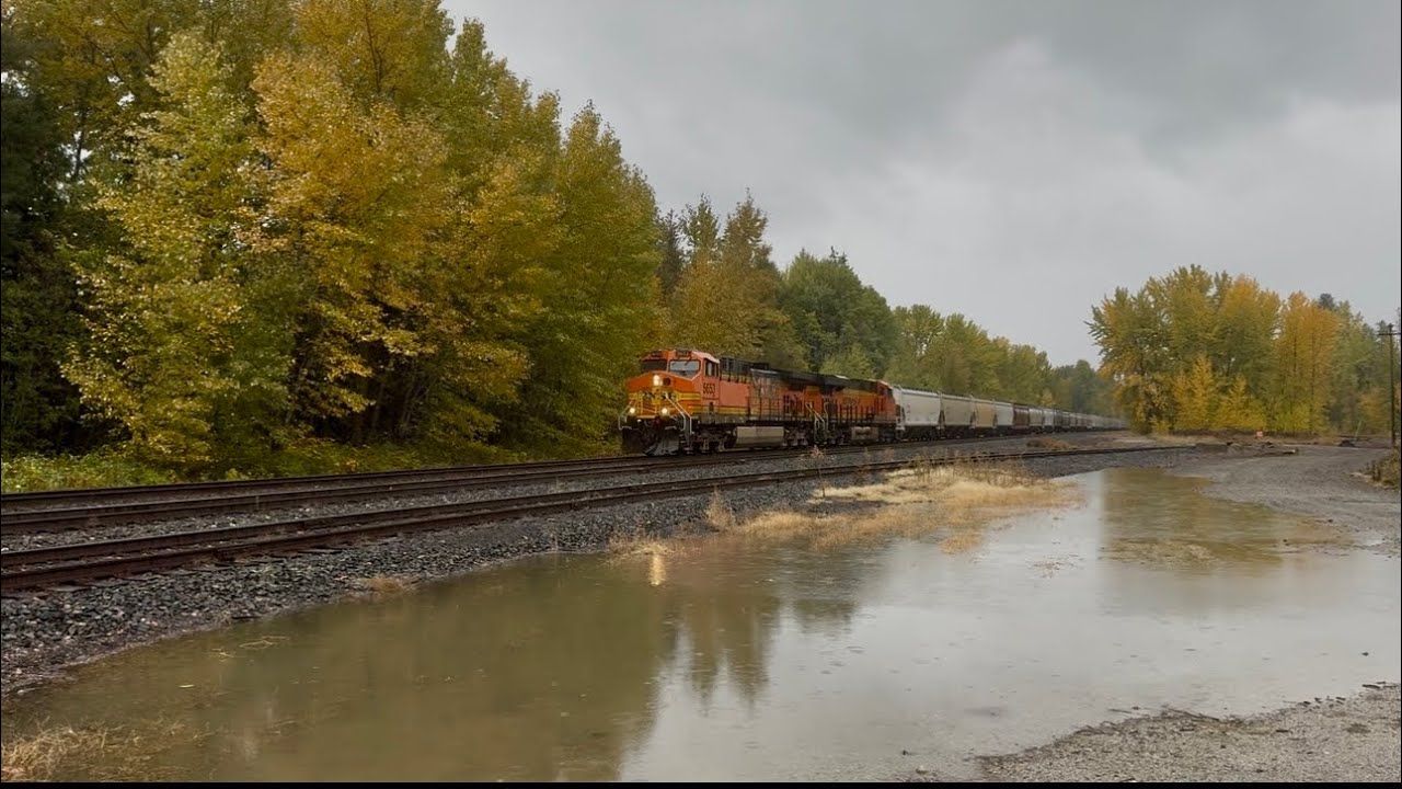 BNSF 5653 Leads Massive Unit Grain onto MRL 4th Subdivision 