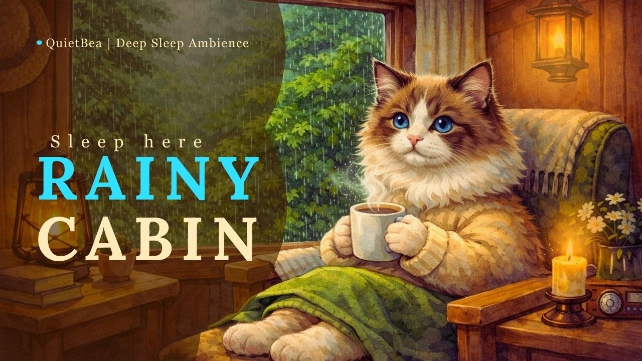 Bea in a Rainy Cabin ☕ Heavy Rain on Window for Deep Sleep (8 Hours)