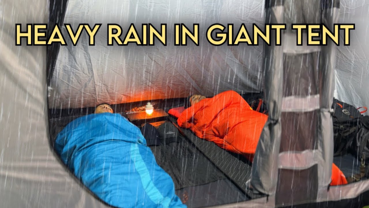 NOT SOLO CAMPING IN HEAVY RAIN IN GIANT TENT || EATING DURIAN FROM LOCAL RESIDENTS' GARDEN