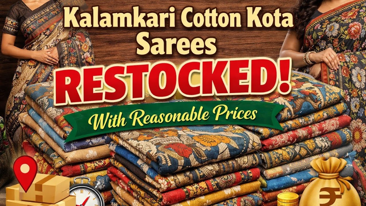 Kalamkari Cotton Kota Sarees Srikalahasti Designs Restocked with Reasonable Prices #kalamkarikota 