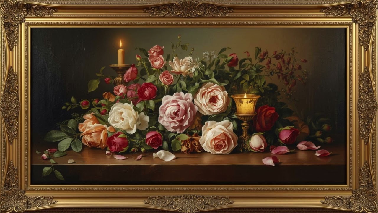 Candlelight Rose Oil Painting Frame TV Art | TV Screensaver | 2 Hours | No Music | 4K