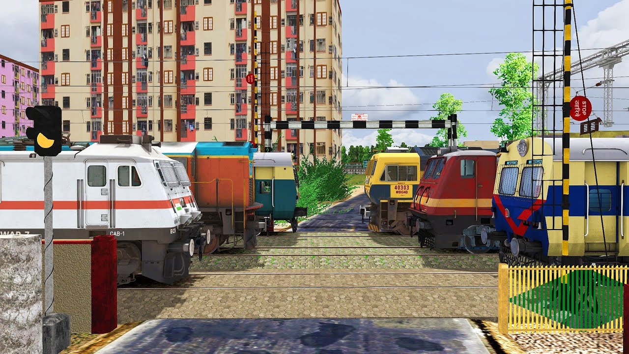 6 Trains Crossing at Railroad Crossing | Trains at Level Crossing –  Train Simulator