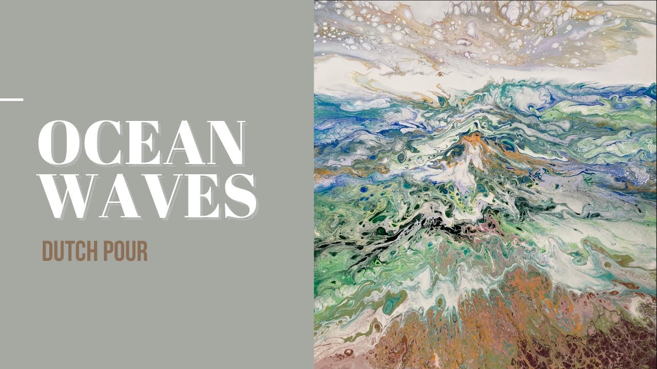Acrylic pour beach scene. Fluid art ocean waves art. Acrylic pouring, Dutch pour.