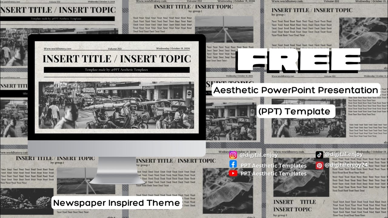#16  Newspaper Theme | FREE PowerPoint Presentation (PPT) Aesthetic Template | Canva Editable