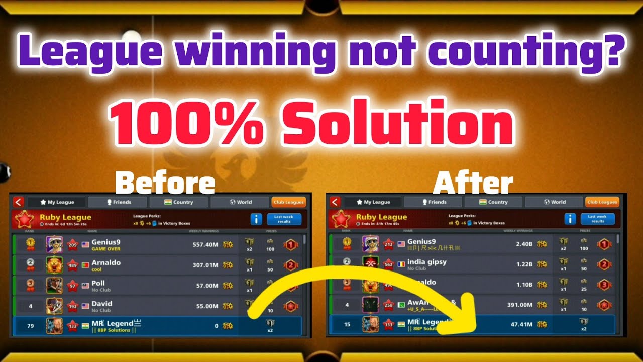 League winnings not counting? Live Working Solution - 8 ball pool