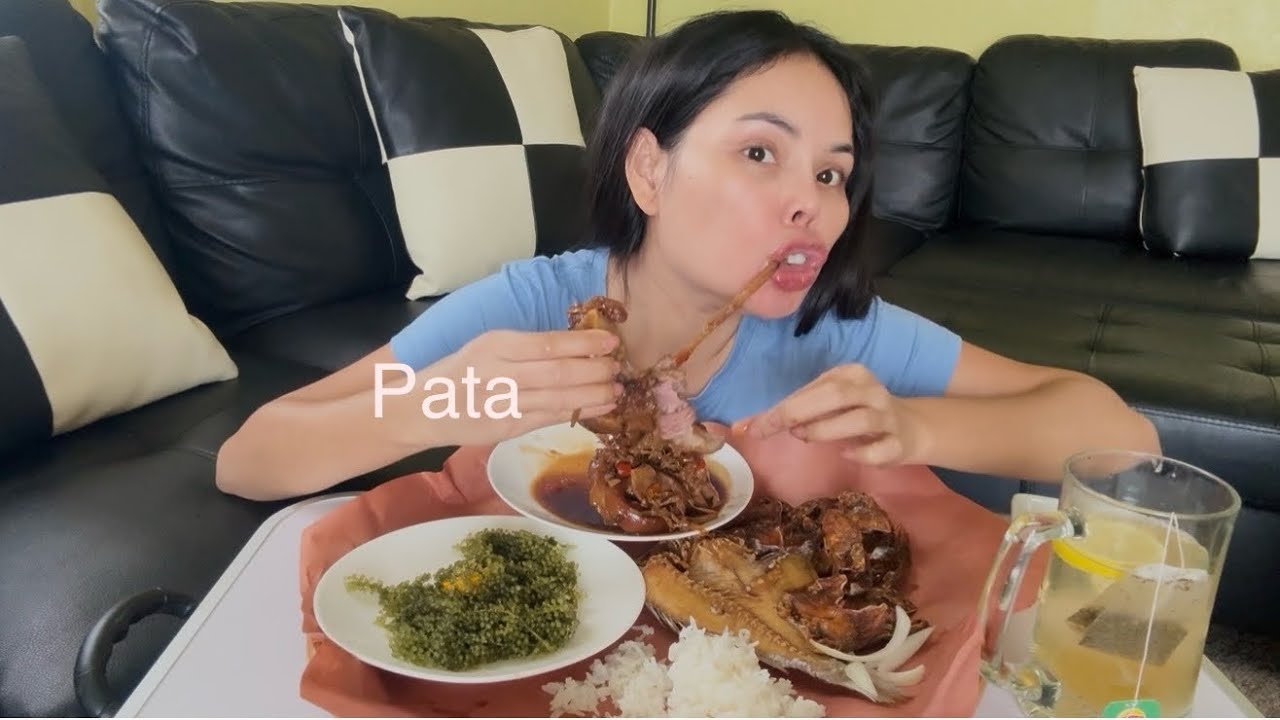 Mukbang: Adobong Pata, seaweeds, dried fish & rice #mukbang  #eating #food  #foodie 