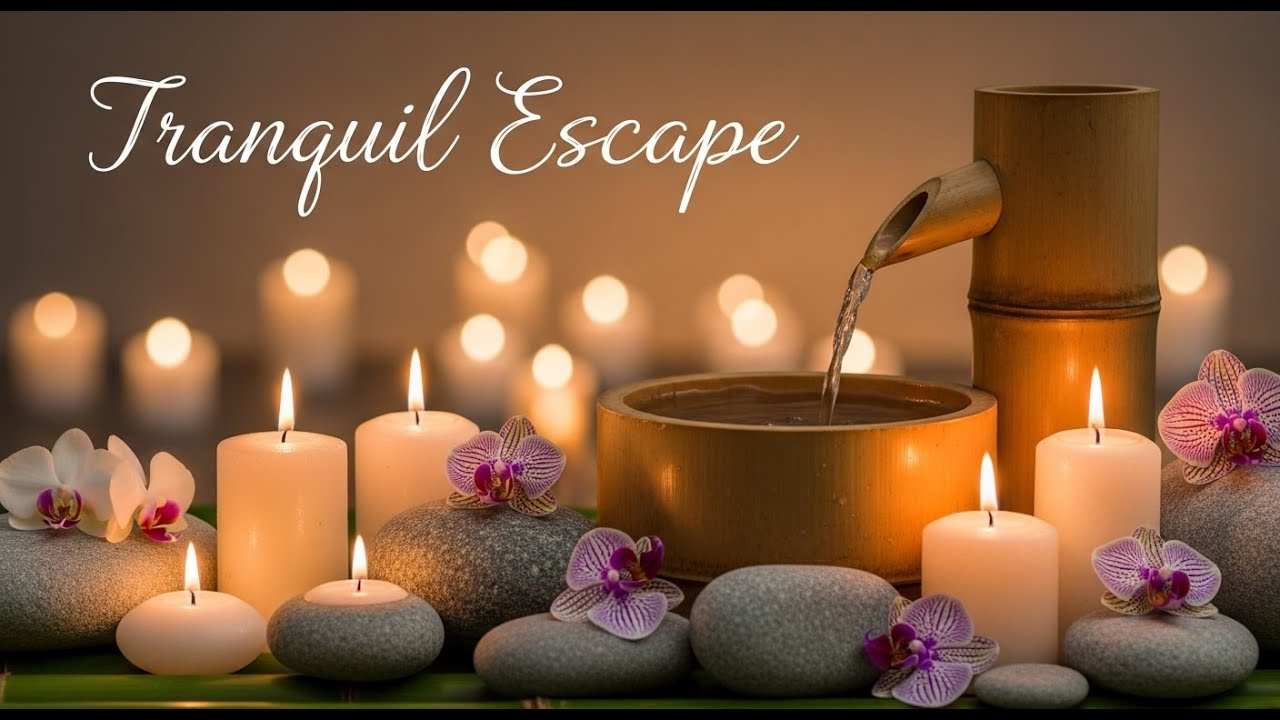 Zen Dawn Flow Bamboo Fountain and Candle Glow for Deep Sleep Meditation Healing and Balance