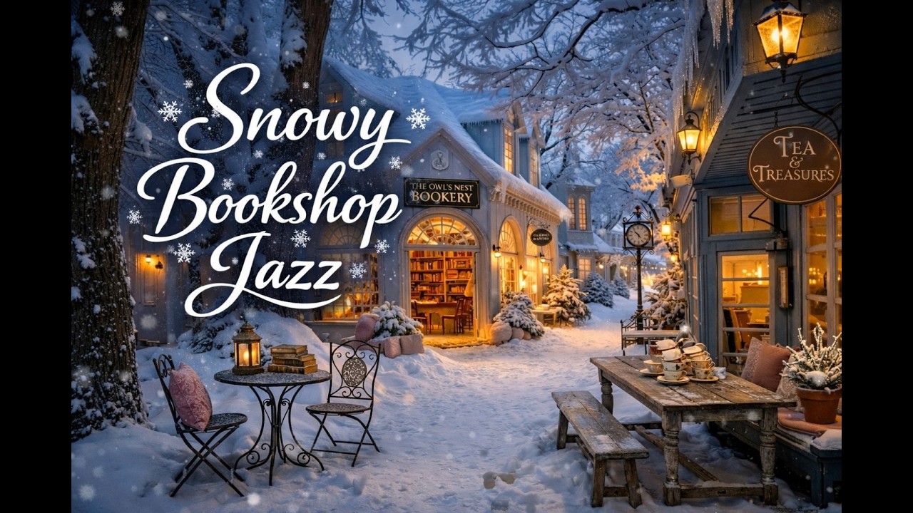 Snowy Bookshop Café ☕❄️ | 2 Hours of Soft Jazz Music for Relaxing, Studying & Cozy Winter Nights