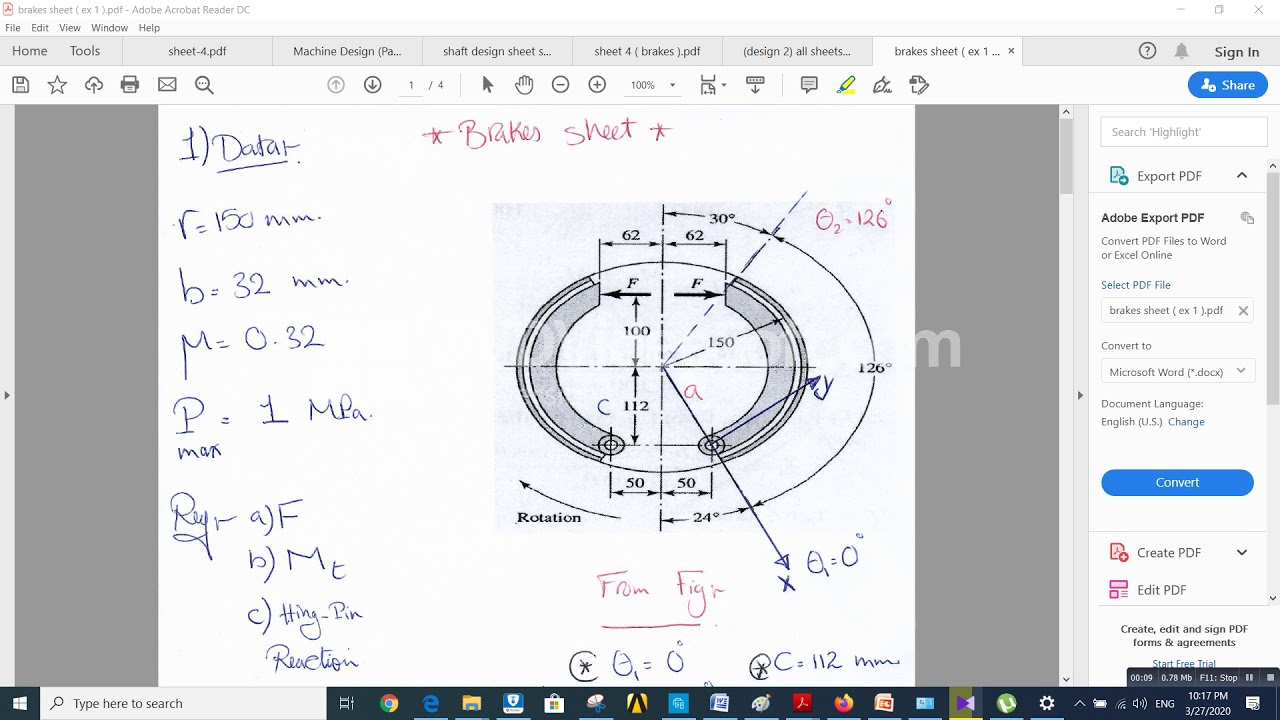 Machine design II , Brakes sheet